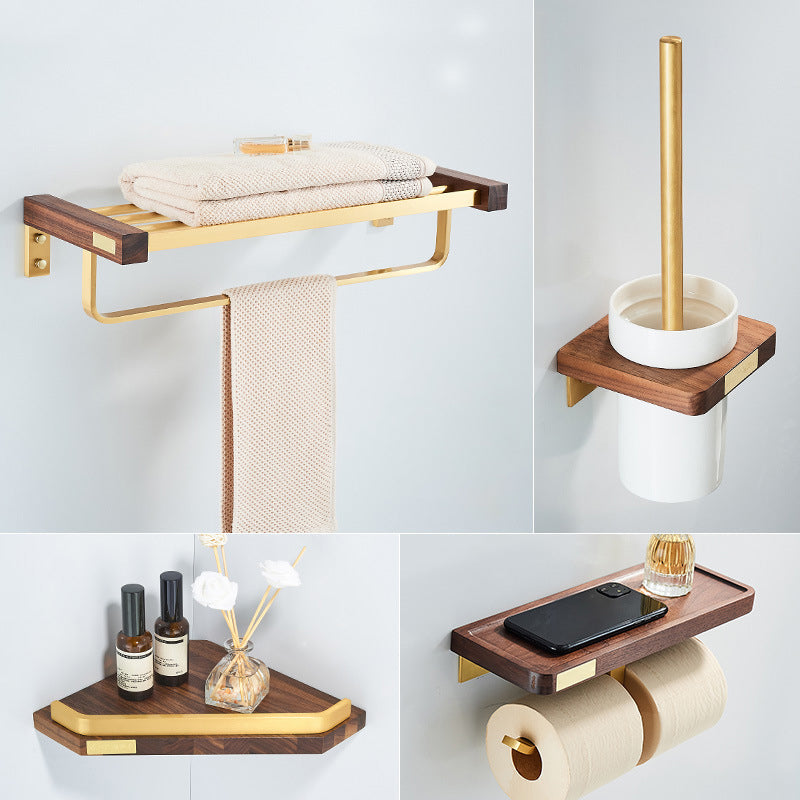 Wooden & Aluminum Bath Hardware Set Golden Bathroom Accessory Kit