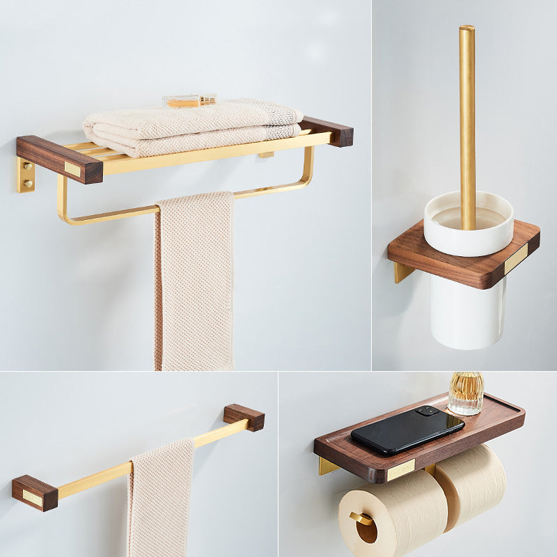 Wooden & Aluminum Bath Hardware Set Golden Bathroom Accessory Kit