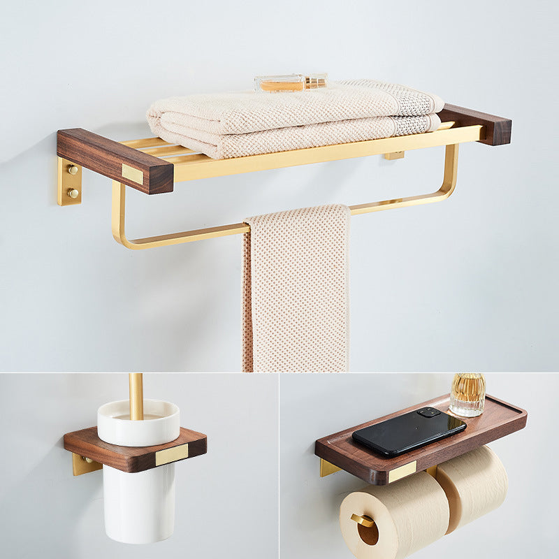 Wooden & Aluminum Bath Hardware Set Golden Bathroom Accessory Kit