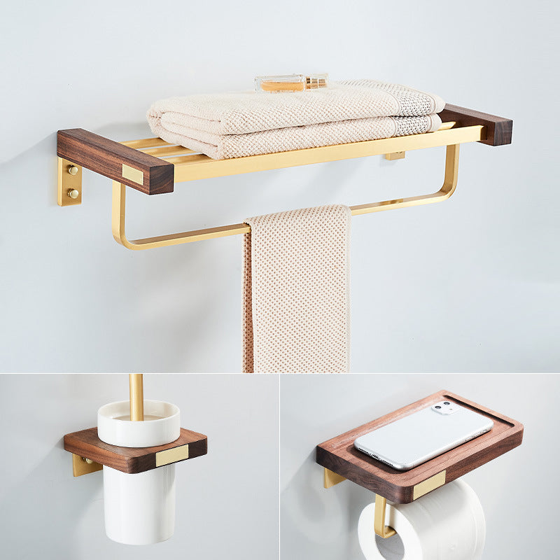 Wooden & Aluminum Bath Hardware Set Golden Bathroom Accessory Kit