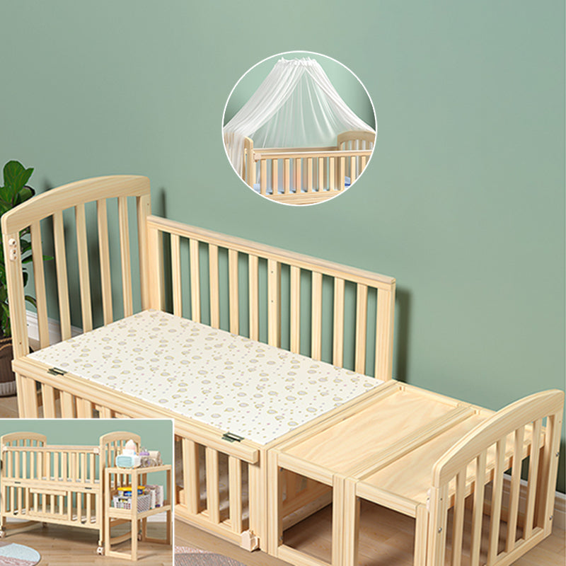 Contemporary 3-in-1 Solid Wood Convertible Baby Crib with Wheels and Storage