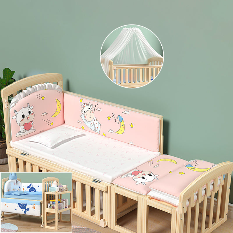 Contemporary 3-in-1 Solid Wood Convertible Baby Crib with Wheels and Storage