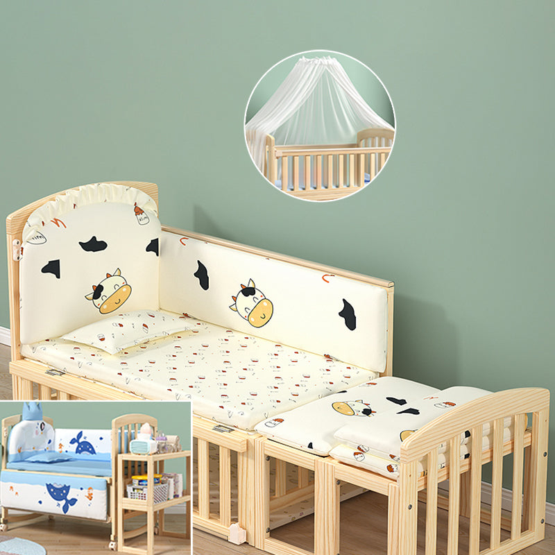 Contemporary 3-in-1 Solid Wood Convertible Baby Crib with Wheels and Storage