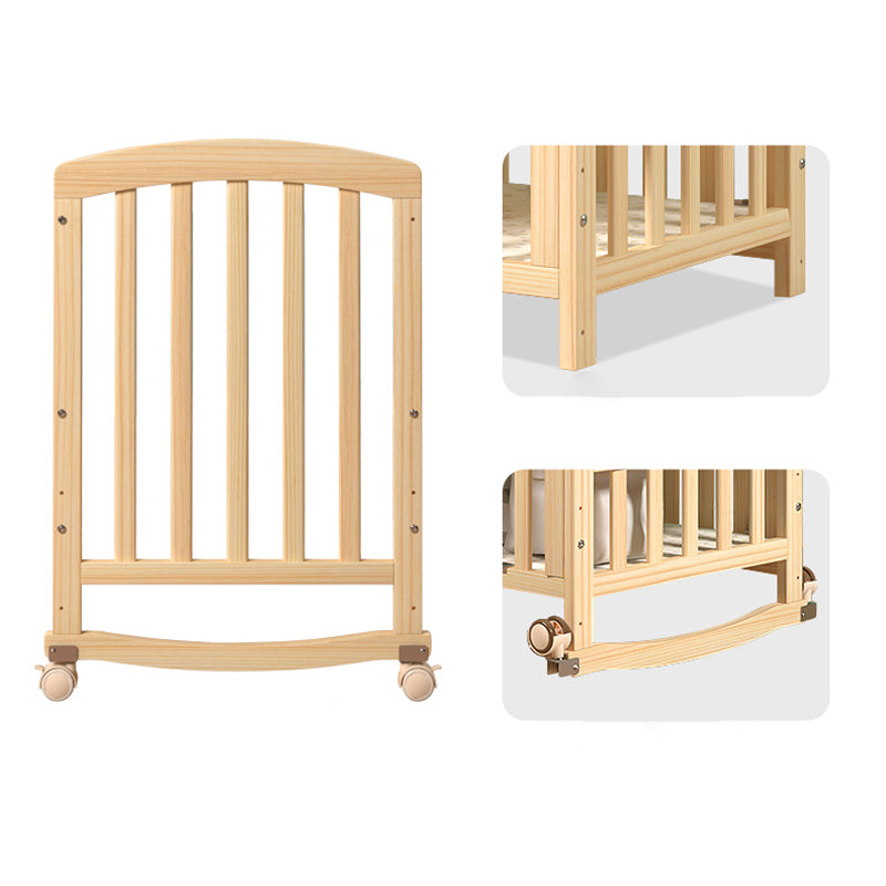 Contemporary 3-in-1 Solid Wood Convertible Baby Crib with Wheels and Storage