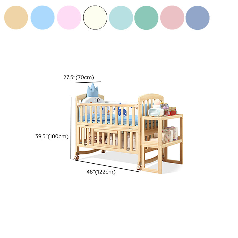 Contemporary 3-in-1 Solid Wood Convertible Baby Crib with Wheels and Storage