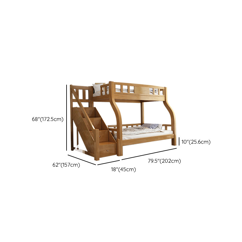 Scandinavian Solid Wood Bunk Bed Slat Rubberwood Kids Bed with Staircase