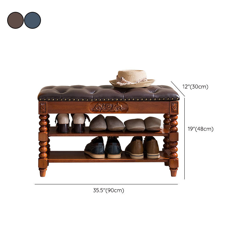 13.65-inch W Traditional Entryway Bench Solid Wood Bench with Upholstered