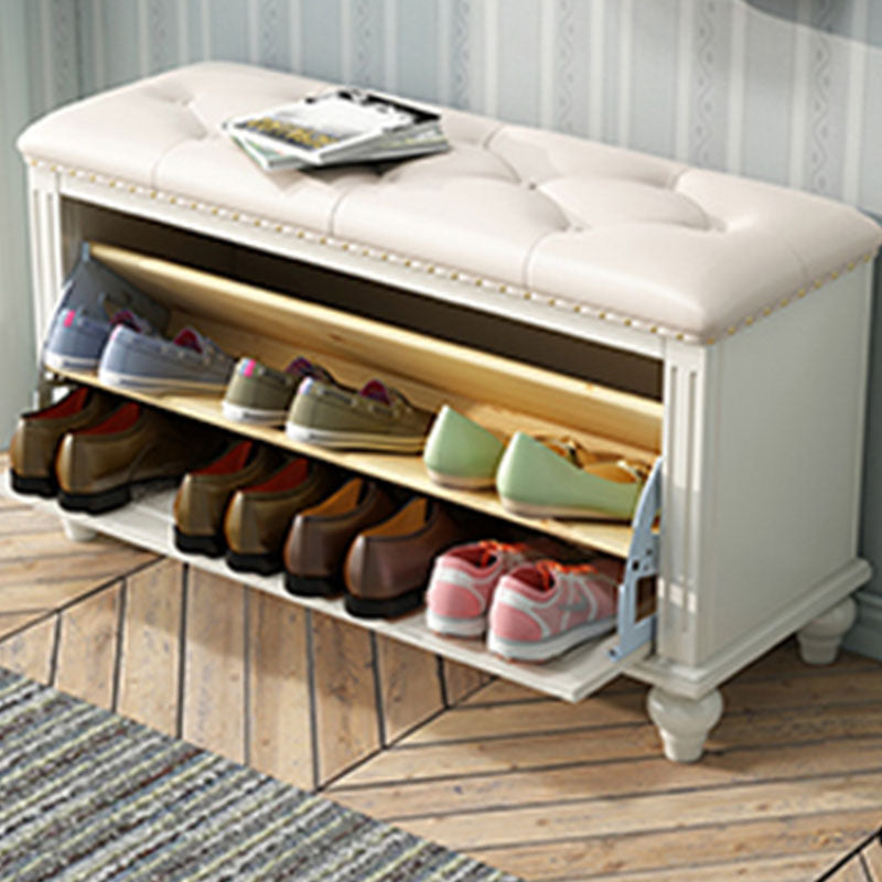 Traditional Entryway Bench Solid Wood Bench with Upholstered