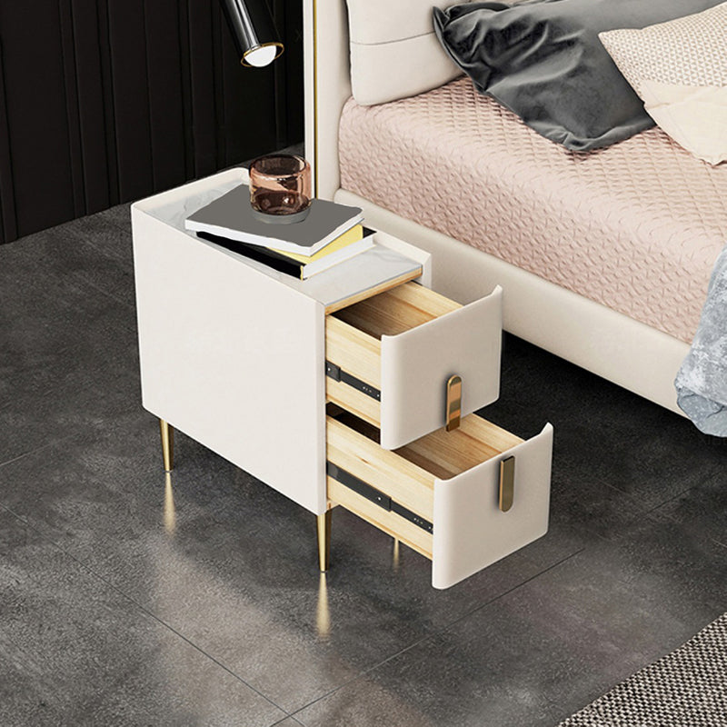 Classic Glam Bedside Cabinet Stone Bed Nightstand with Drawers