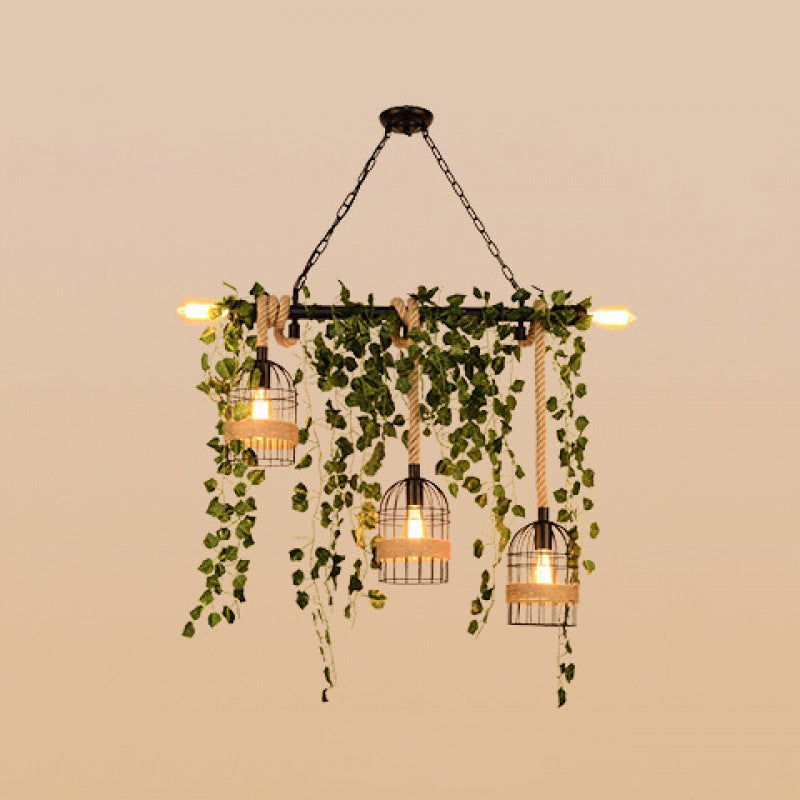 5 - Light Kitchen Island Pendant Light Fixture Industrial Ceiling Pendant with Hemp Rope