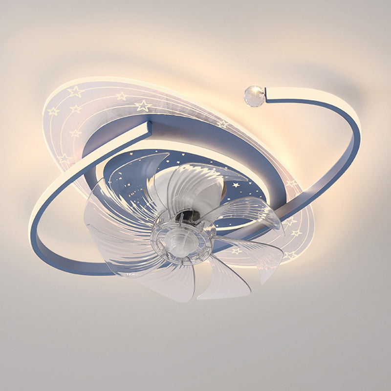 Pink/Blue Ceiling Fan Light Children 7-Blade LED Fan with Light for Bedroom