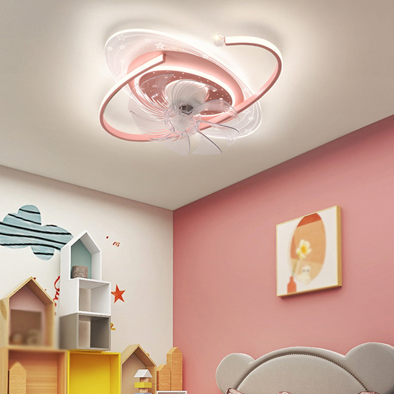 Pink/Blue Ceiling Fan Light Children 7-Blade LED Fan with Light for Bedroom