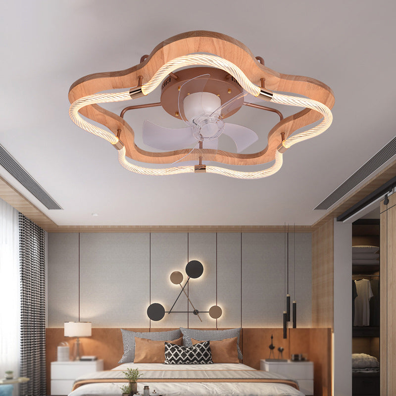 5-Blade Ceiling Fan Modernism Wood LED Fan with Light for Bedroom