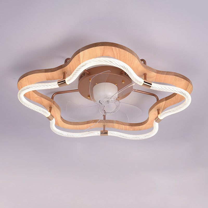 5-Blade Ceiling Fan Modernism Wood LED Fan with Light for Bedroom