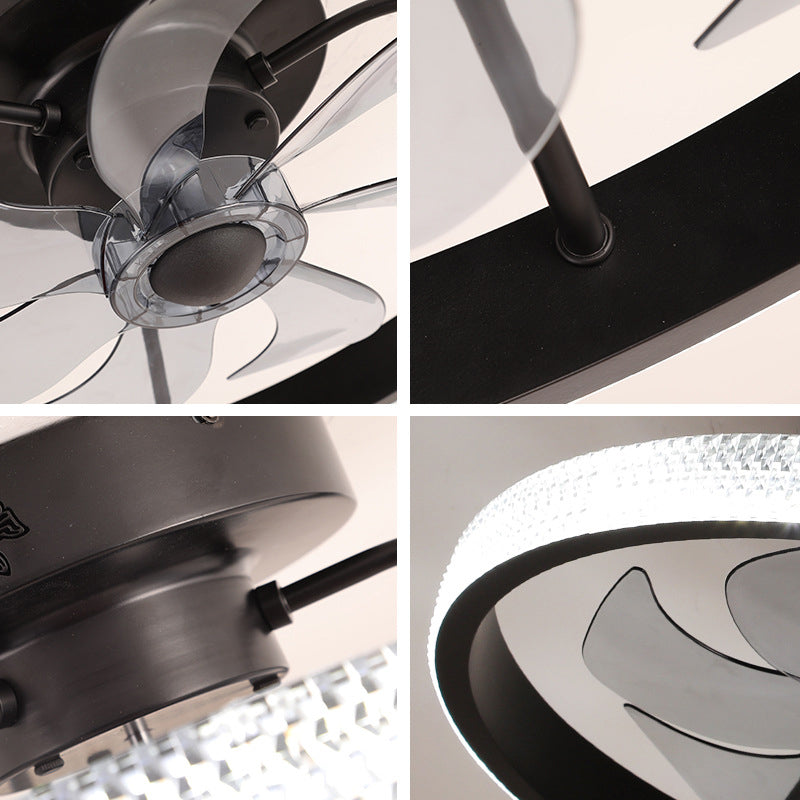 7-Blade Contemporary Ceiling Fan White/Black LED Fan with Light for Foyer