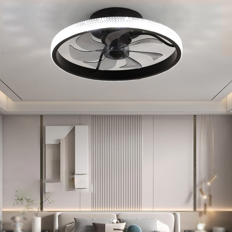 7-Blade Contemporary Ceiling Fan White/Black LED Fan with Light for Foyer