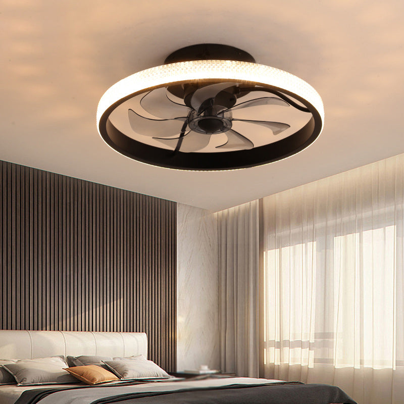 7-Blade Contemporary Ceiling Fan White/Black LED Fan with Light for Foyer