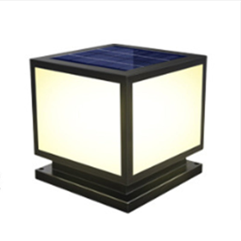 Metal Geometric Shape Outdoor Lights Modern Style 1 Light Solar Pillar Lamp in Black