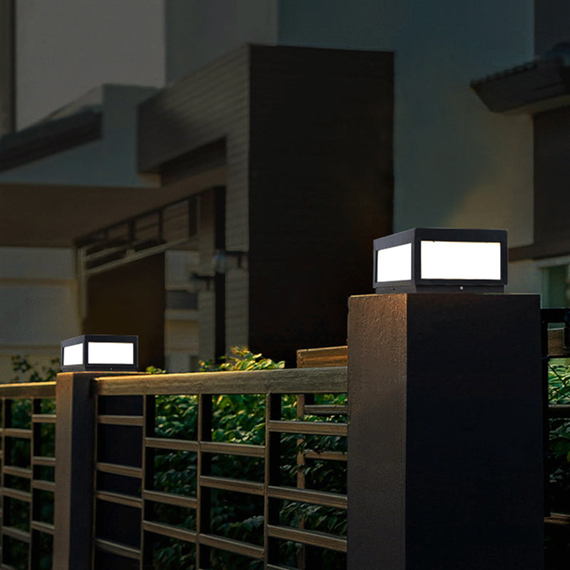 Metal Geometric Shape Outdoor Lights Modern Style 1 Light Solar Pillar Lamp in Black