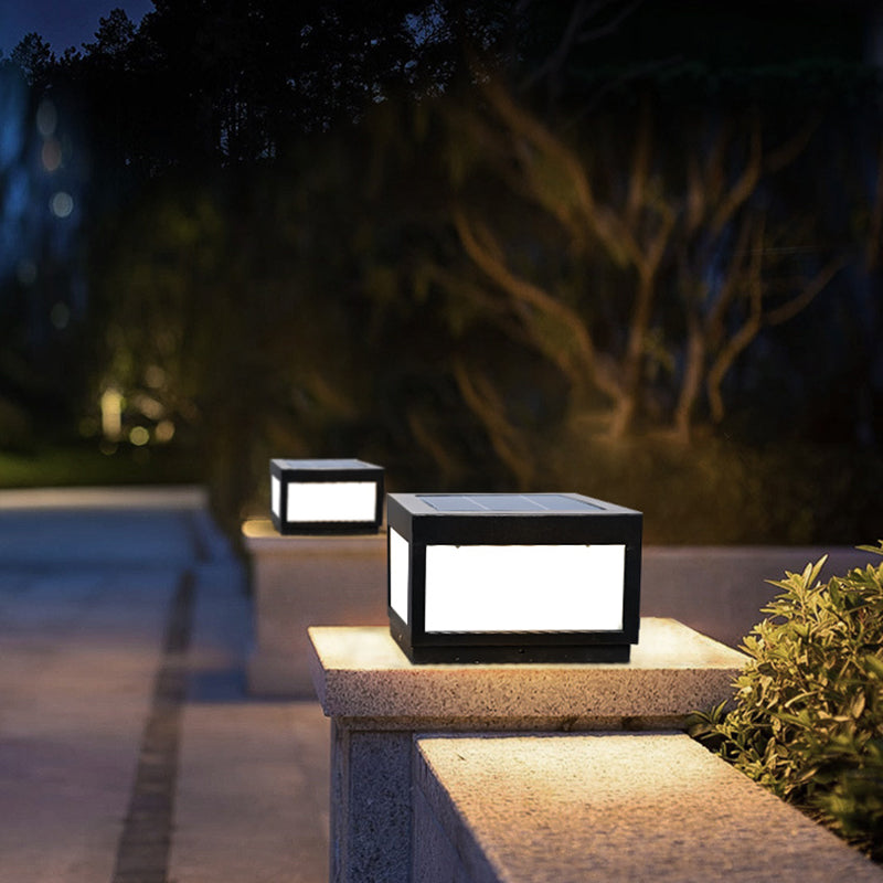 Metal Geometric Shape Outdoor Lights Modern Style 1 Light Solar Pillar Lamp in Black