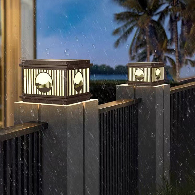 Metal Square Shape Outdoor Lights Modern Style 1 Light Solar Pillar Lamp in Black