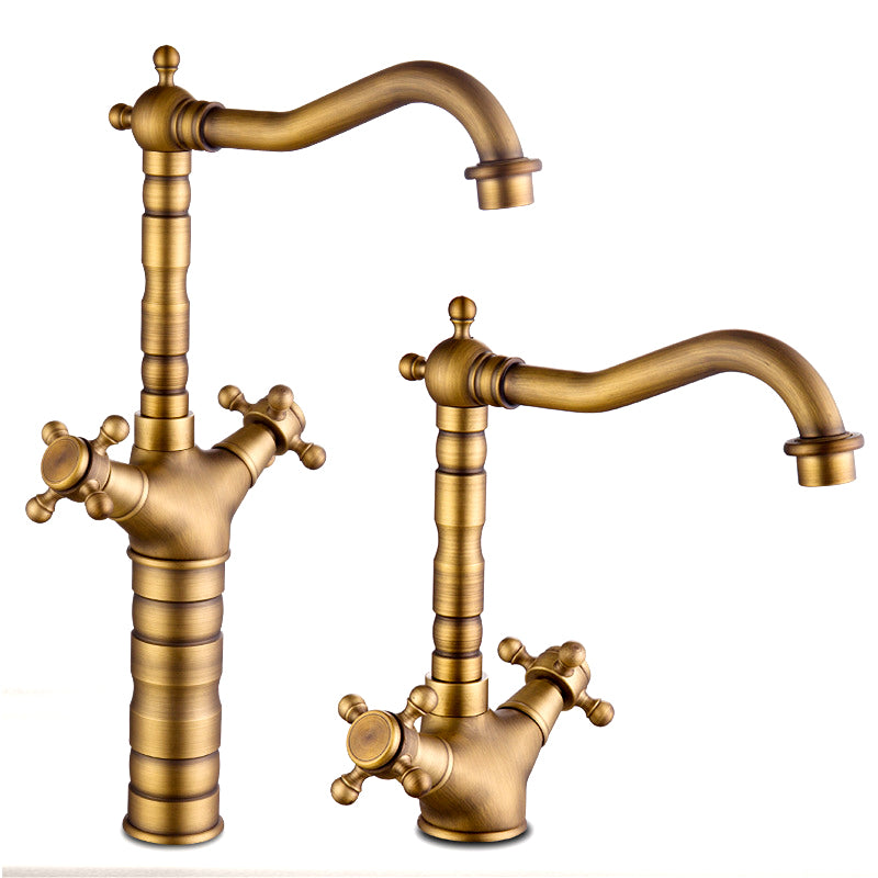 Glam Basin Lavatory Faucet Brass 2 Cross Handles with Water Hose  Bathroom Faucet