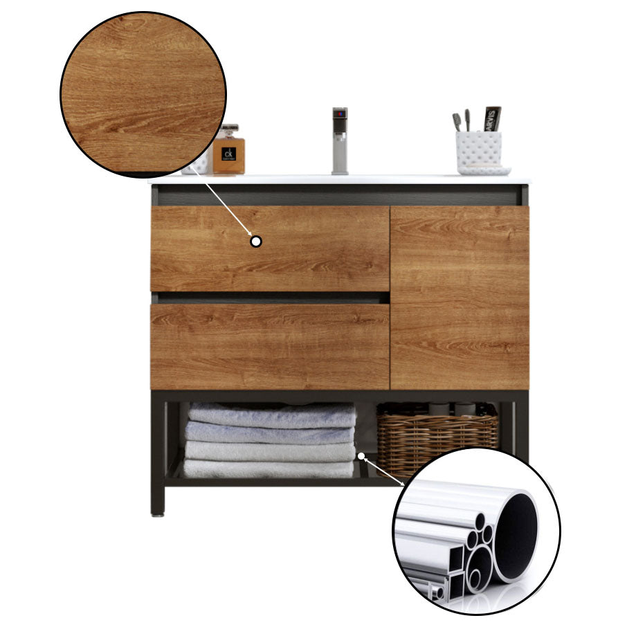 Shelving Included Vanity Set Wood 2 Drawers Freestanding Single Sink Vanity with Mirror