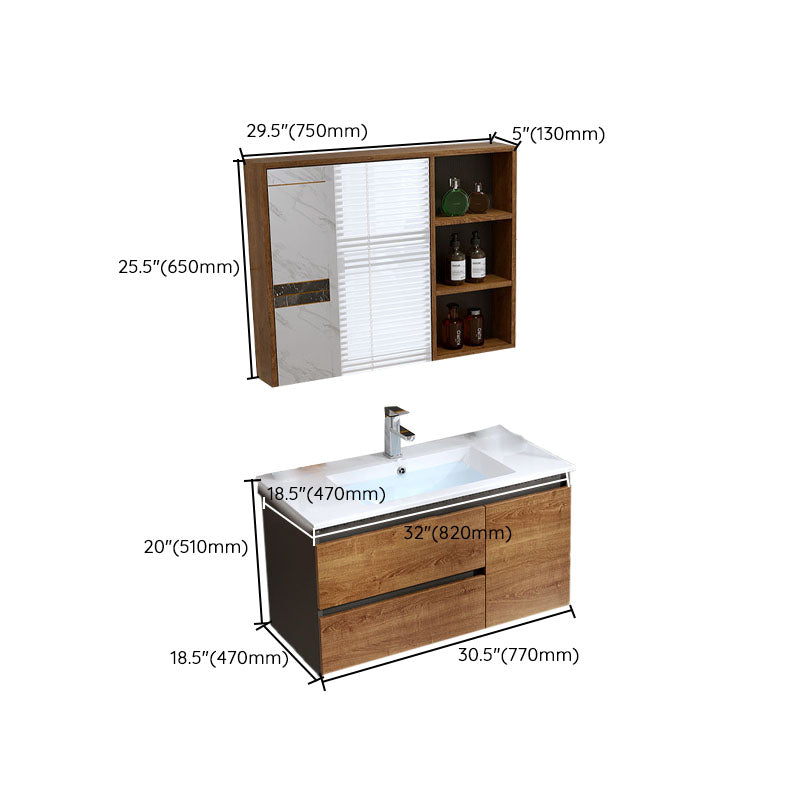 Shelving Included Vanity Set Wood 2 Drawers Freestanding Single Sink Vanity with Mirror