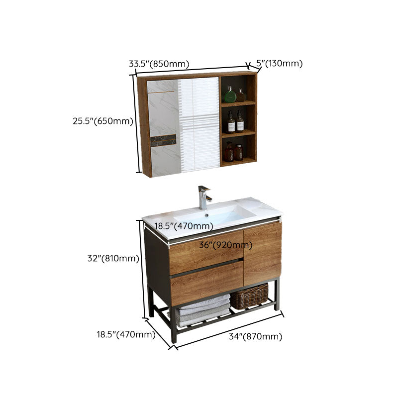 Shelving Included Vanity Set Wood 2 Drawers Freestanding Single Sink Vanity with Mirror