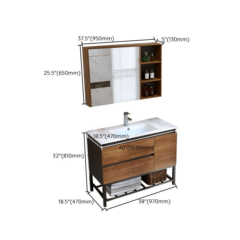 Shelving Included Vanity Set Wood 2 Drawers Freestanding Single Sink Vanity with Mirror