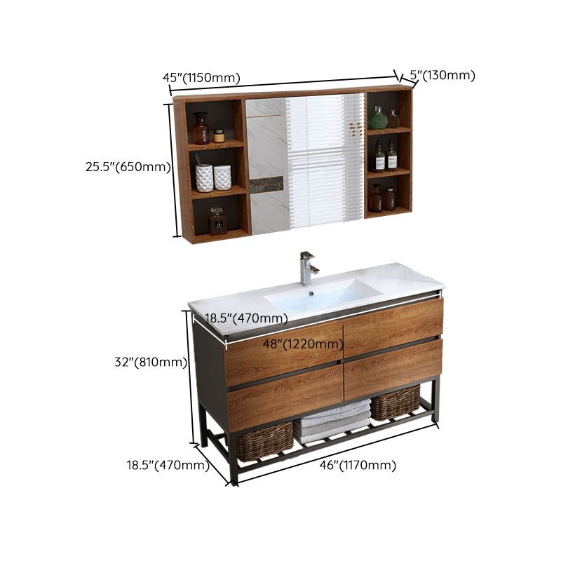 Shelving Included Vanity Set Wood 2 Drawers Freestanding Single Sink Vanity with Mirror