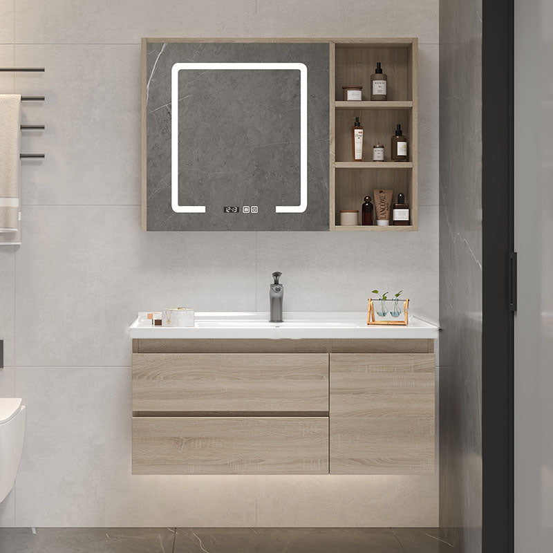 Wall-Mounted Bath Vanity Single Sink Door Rectangle Mirror Bathroom Vanity with Drawers