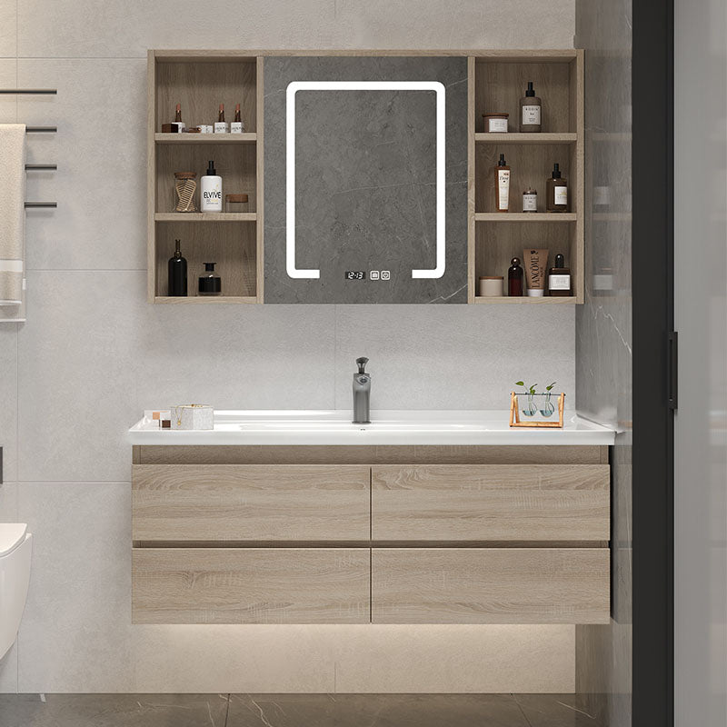 Wall-Mounted Bath Vanity Single Sink Door Rectangle Mirror Bathroom Vanity with Drawers