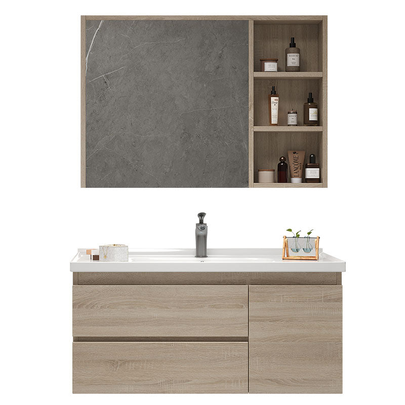 Wall-Mounted Bath Vanity Single Sink Door Rectangle Mirror Bathroom Vanity with Drawers