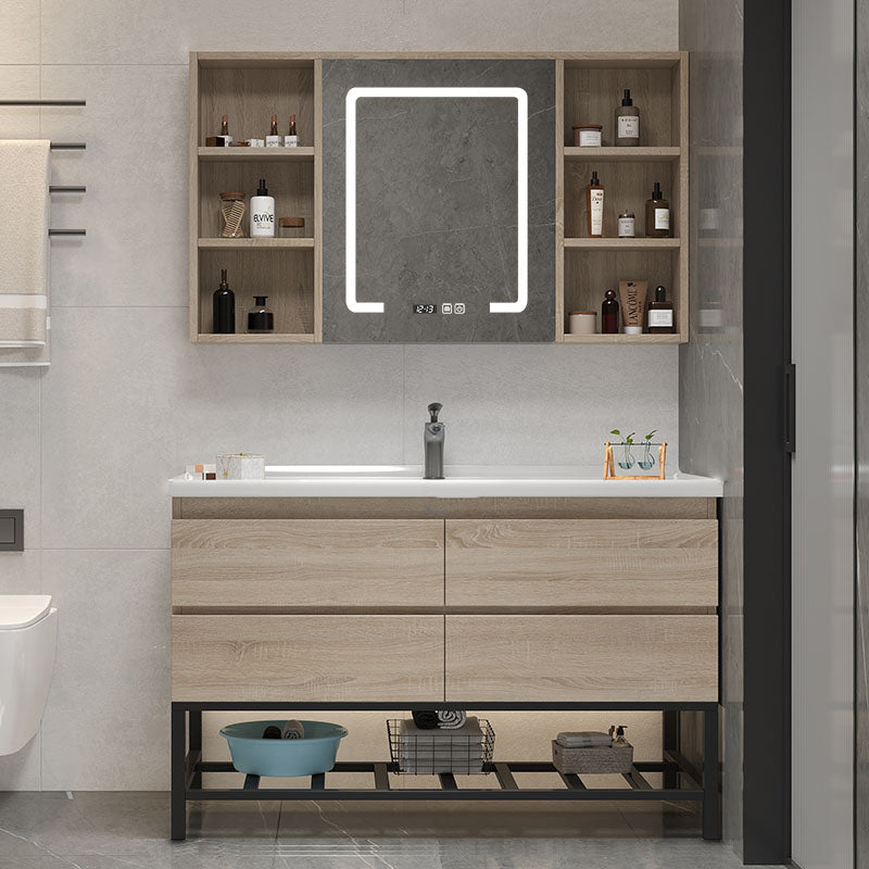 Wall-Mounted Bath Vanity Single Sink Door Rectangle Mirror Bathroom Vanity with Drawers