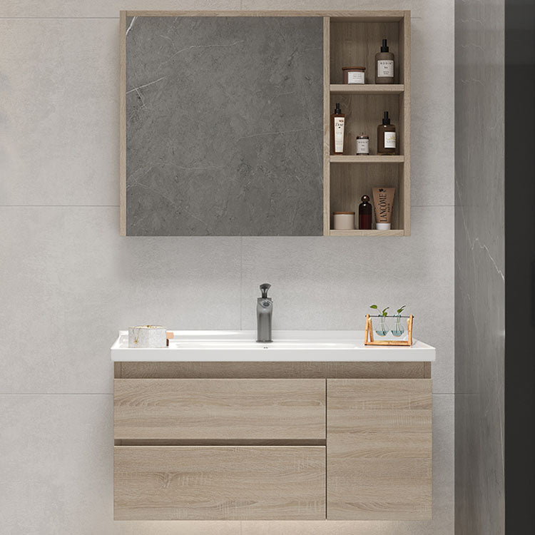 Wall-Mounted Bath Vanity Single Sink Door Rectangle Mirror Bathroom Vanity with Drawers