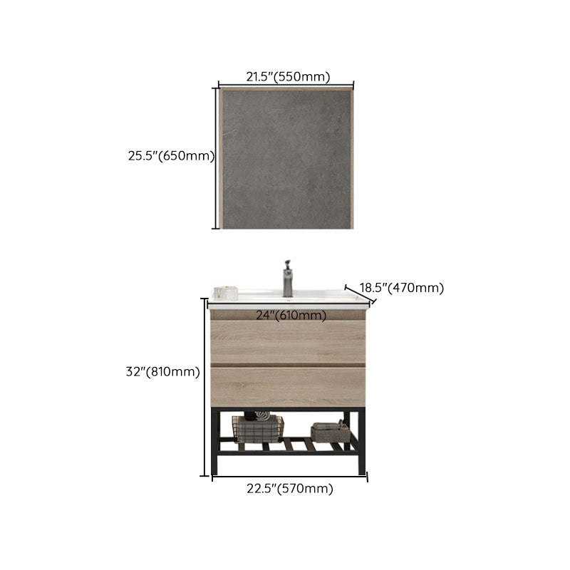 Wall-Mounted Bath Vanity Single Sink Door Rectangle Mirror Bathroom Vanity with Drawers