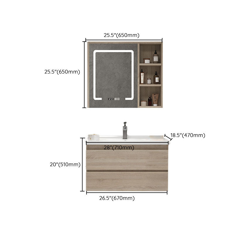 Wall-Mounted Bath Vanity Single Sink Door Rectangle Mirror Bathroom Vanity with Drawers