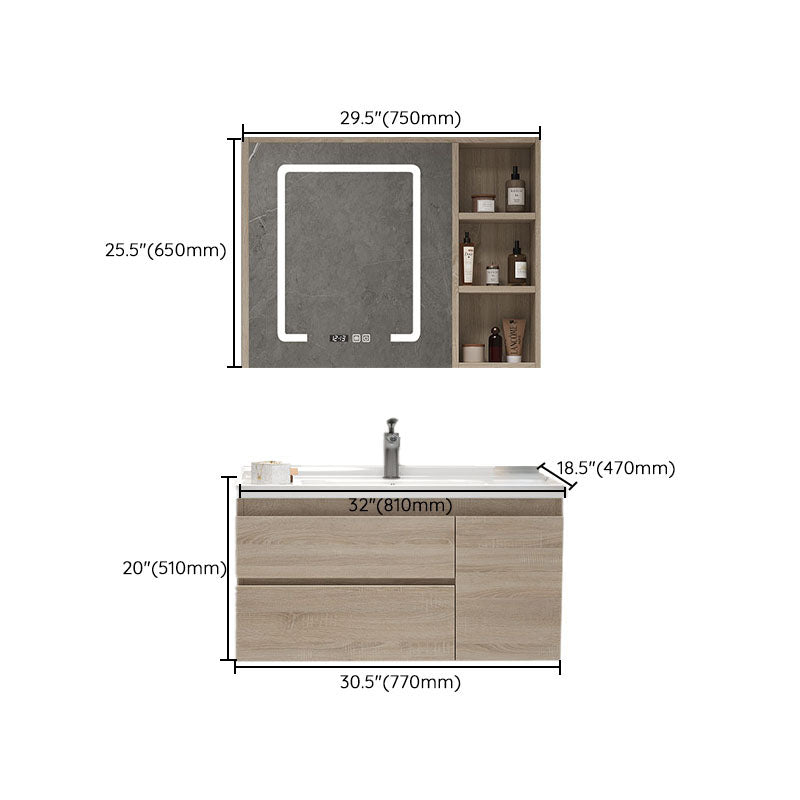 Wall-Mounted Bath Vanity Single Sink Door Rectangle Mirror Bathroom Vanity with Drawers