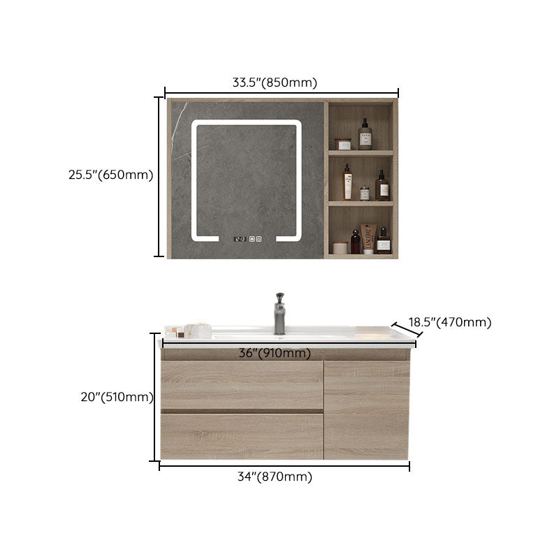 Wall-Mounted Bath Vanity Single Sink Door Rectangle Mirror Bathroom Vanity with Drawers