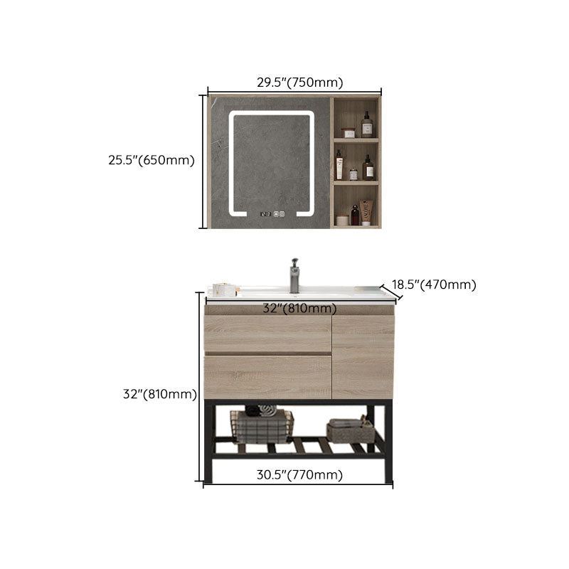 Wall-Mounted Bath Vanity Single Sink Door Rectangle Mirror Bathroom Vanity with Drawers