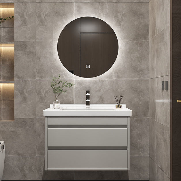 Classical Wall-Mounted Vanity Sink Solid Color Bathroom Vanity Cabinet with Mirror Cabinet