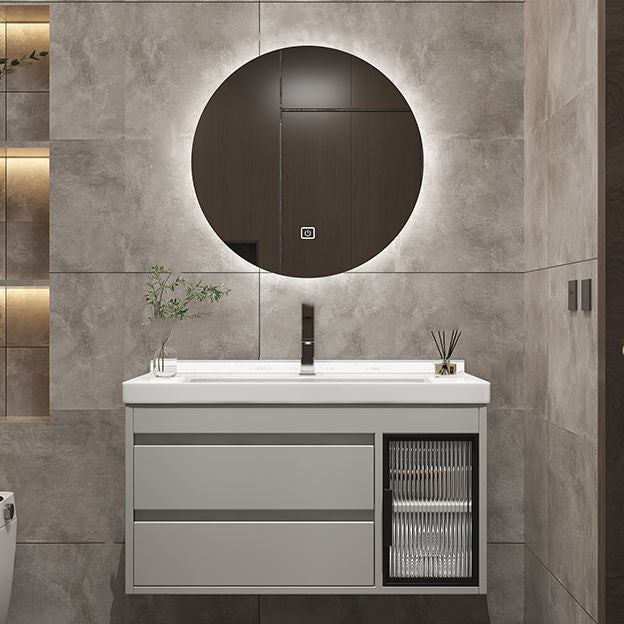 Classical Wall-Mounted Vanity Sink Solid Color Bathroom Vanity Cabinet with Mirror Cabinet