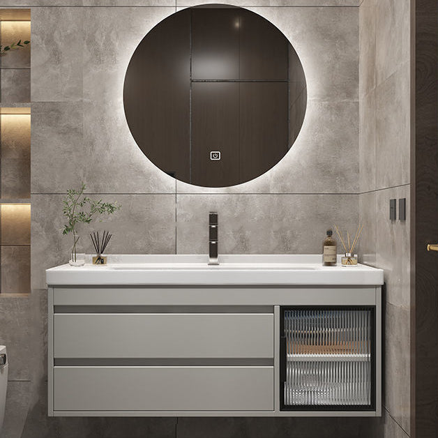 Classical Wall-Mounted Vanity Sink Solid Color Bathroom Vanity Cabinet with Mirror Cabinet