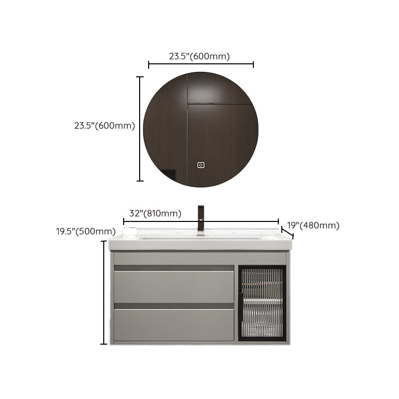 Classical Wall-Mounted Vanity Sink Solid Color Bathroom Vanity Cabinet with Mirror Cabinet