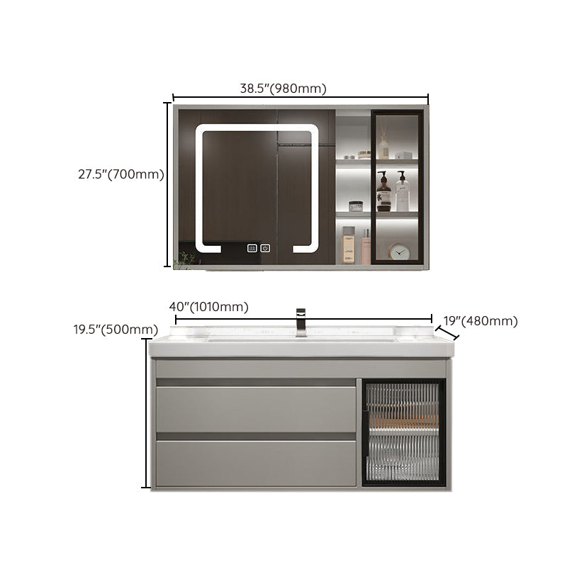 Classical Wall-Mounted Vanity Sink Solid Color Bathroom Vanity Cabinet with Mirror Cabinet