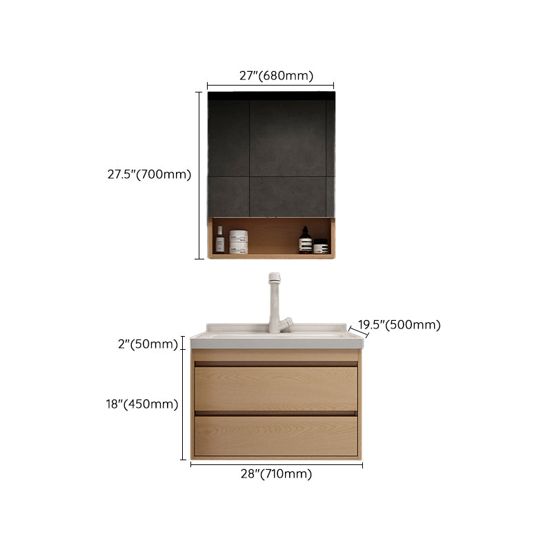 Wall Mount Vanity Mirror Single Sink Rectangle Door Wood Vanity with Drawers