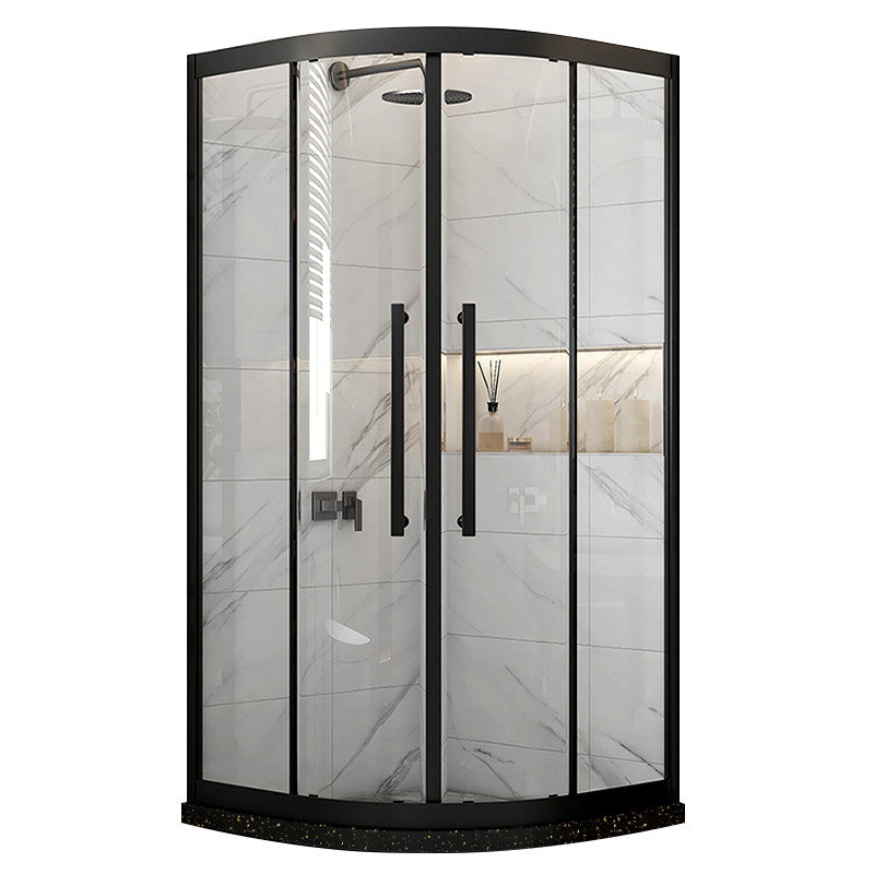 Modern Shower Stall Tempered Glass Double Sliding Neo-Round with Door Handles Shower Kit