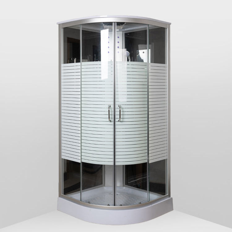 Contemporary Shower Kit Clear Tempered Framed Arc Shape Shower Stall