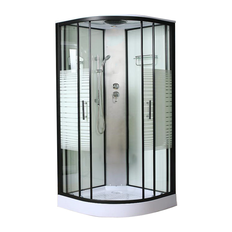 Contemporary Shower Kit Clear Tempered Framed Arc Shape Shower Stall